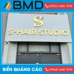 Biển quảng cáo tiệm tóc đẹp chữ Inox vàng gương sáng chân